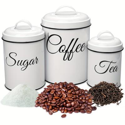 TEMU Canister Set For Kitchen, Coffee Tea Sugar Farmhouse Metal Canisters Sets For Countertop, White And Black, Set Of 3 Sizes