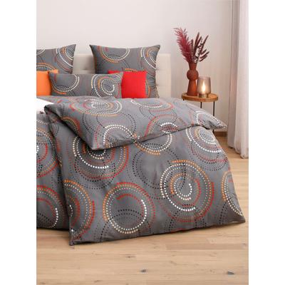 Bettwäsche WÄSCHEPUR Gr. 1, grau (anthrazit, rot, bedruckt), B/L: 135cm x 200cm, , Mako-Satin, B/L: 80cm x 80cm, Mako-Satin, 100% Baumwolle, Bettwäsche Image