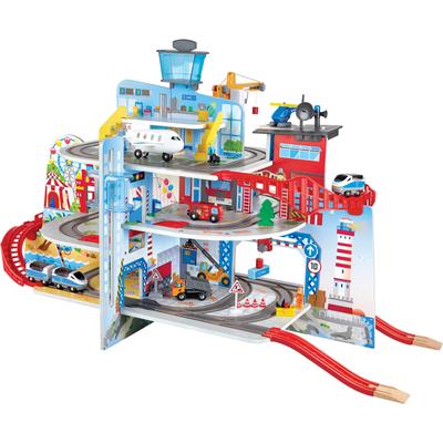 Spielzeug-Eisenbahn HAPE "Mega City Eisenbahn", bunt, Spielzeugfahrzeuge, KinderB:114,5cm H:65,4cm, Holz, Kunststoff, Metall, B:114,5cm H:65,4cm Image