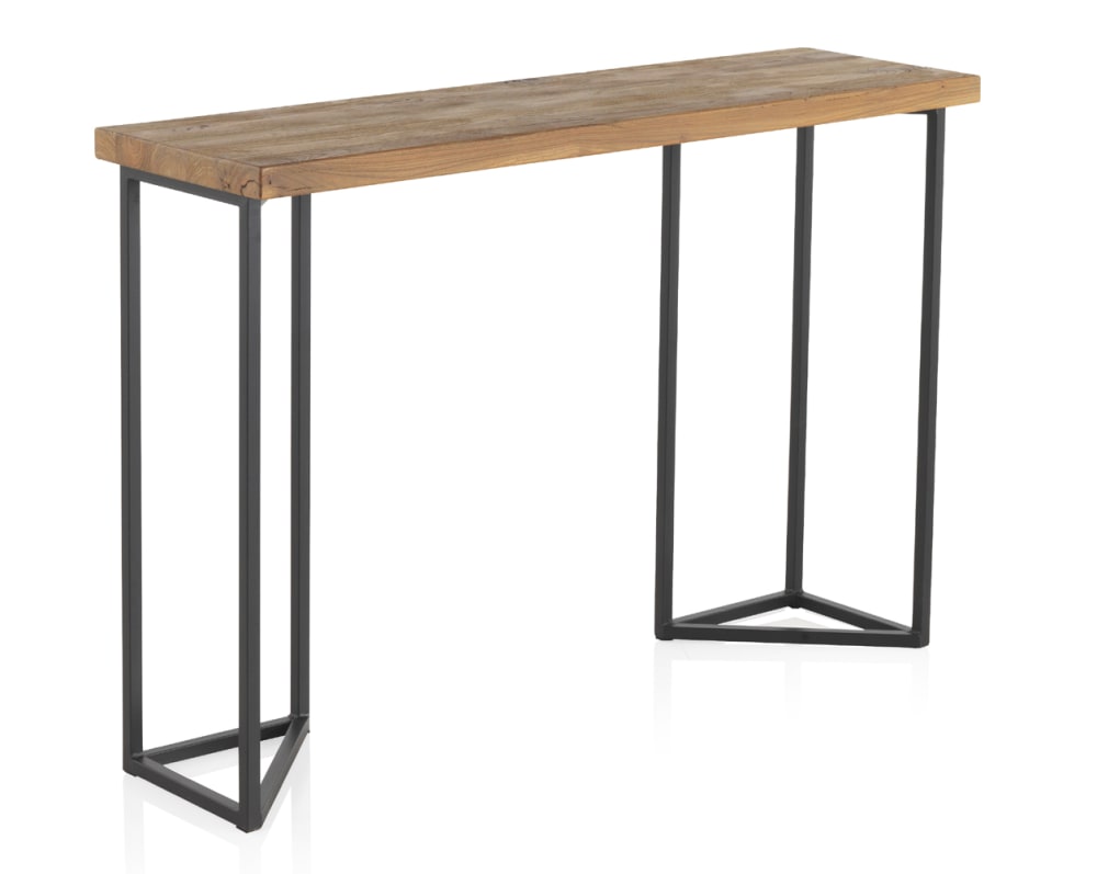 Table console en orme avec pieds en métal