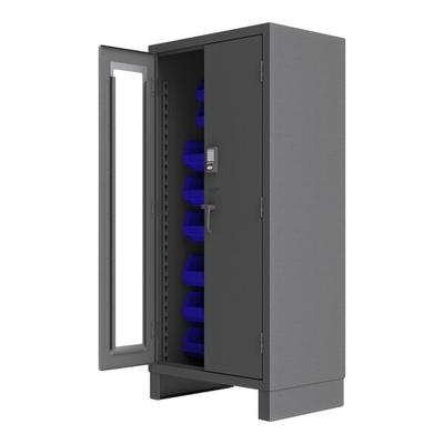 Durham Mfg 36" x 24" x 78" 14 Gauge Steel Access Control Storage Cabinet with CompX Electronic Lock and 30 Blue Storage Bins 3702CXC-30B-5295