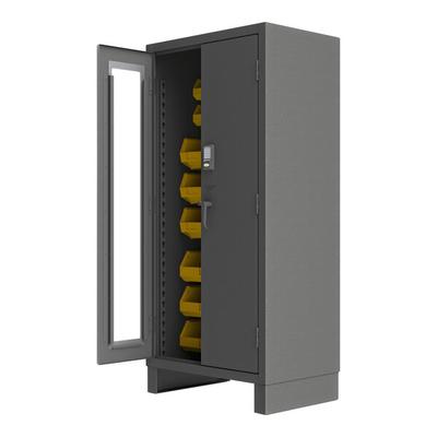 Durham Mfg 36" x 24" x 78" 14 Gauge Steel Access Control Storage Cabinet with CompX Electronic Lock and 30 Yellow Storage Bins 3702CXC-30B-95