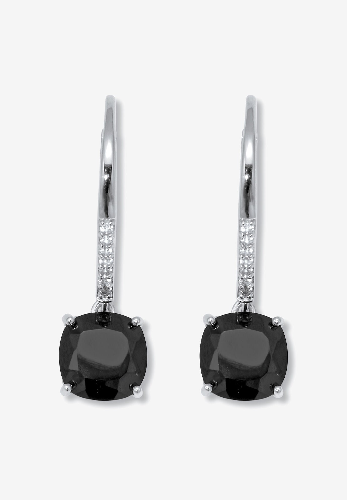 Women's .14 Tcw Cushion Cut Genuine Black Spinel Sterling Silver Hoop Earrings, 22Mm by PalmBeach Jewelry in Black