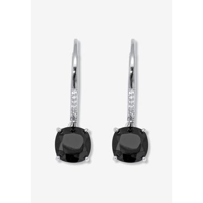 Women's .14 Tcw Cushion Cut Genuine Black Spinel Sterling Silver Hoop Earrings, 22Mm by PalmBeach Jewelry in Black