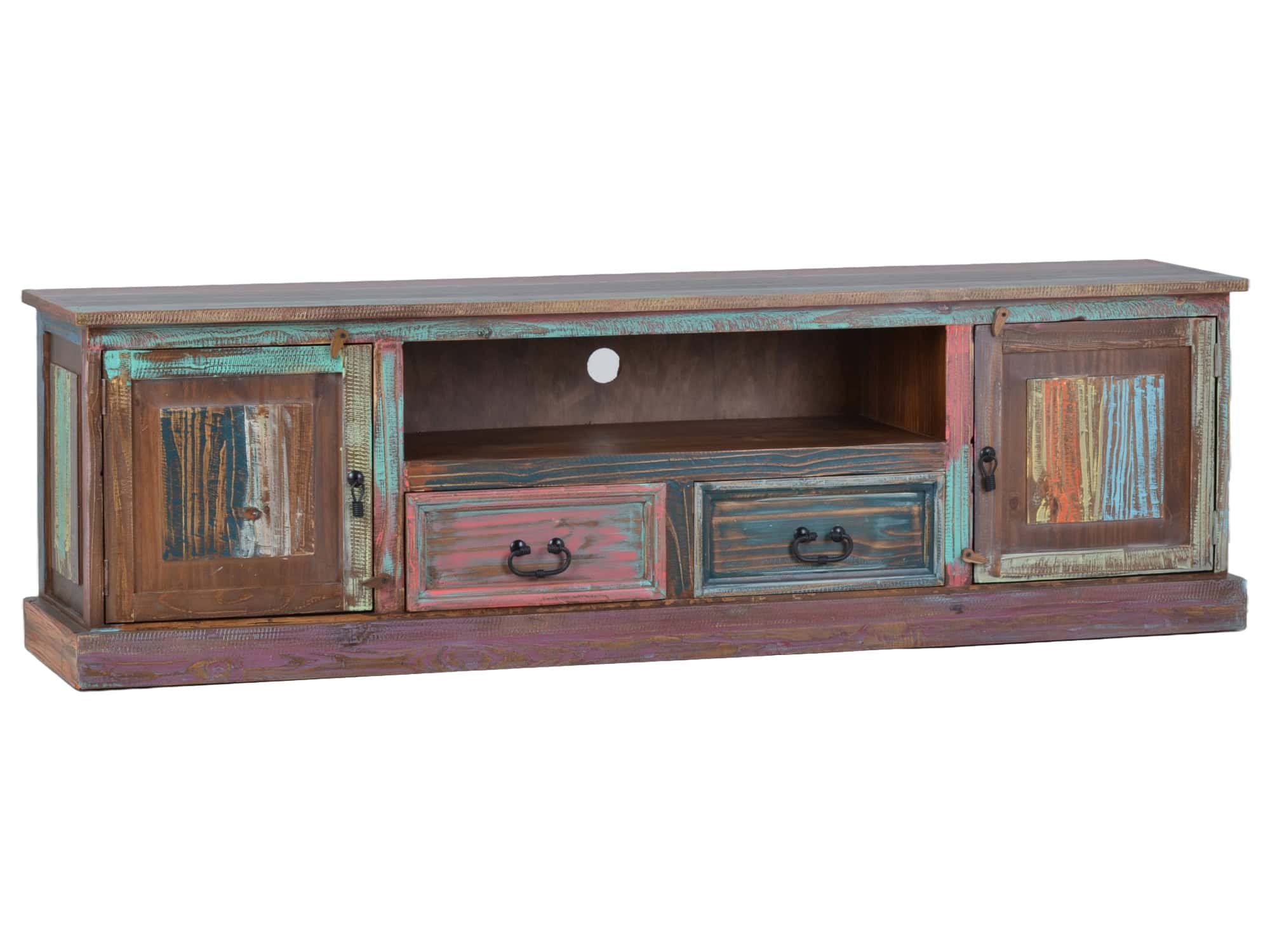 MiaMöbel Lowboard Cancun groß Massivholz Pinie Shabby Chic Mexiko Möbel Mexikanisch