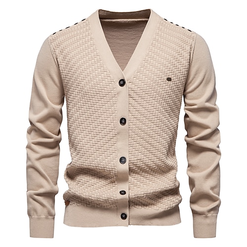 Neue Strickjacke aus Baumwolle mit V-Ausschnitt und Knopfleiste für Herren, lässiger Freizeit-Strickpullover für Herren Image