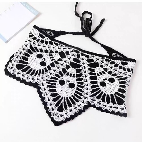 Häkel-Bandanas für Damen, gehäkeltes Kopftuch mit Spinnennetz-Totenkopf, schwarzes Häkel-Stirnband, Halloween-Strick-Kopftuch Image