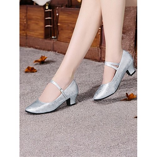 Grüne Mary-Jane-Tanzschuhe im Vintage-Stil für Damen mit Jacquard-Blumenmuster und Blockabsatz, perfekt für Standard-, lateinamerikanische und formelle Tanzveranstaltungen Image