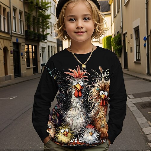 Mädchen 3D Grafik Tiermotiv Küken T-Shirt Langarm Frühling Herbst Mode Basic Kinder 4-12 Jahre Rundhalsausschnitt Outdoor Lässig Täglich Normale Passform Image