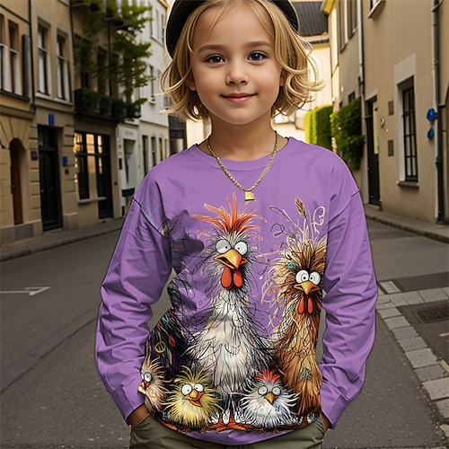 Mädchen 3D Grafik Tiermotiv Küken T-Shirt Langarm Frühling Herbst Mode Basic Kinder 4-12 Jahre Rundhalsausschnitt Outdoor Lässig Täglich Normale Passform Image