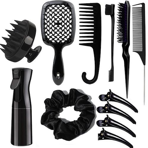 12-teiliges komplettes Haar-Styling-Kamm-Set – vielseitiges Entwirren Toupierkämme, Kanten Rattenschwanzbürsten, Kopfhautmassagegerät, Sprühflasche – ideal für alle Haartypen Täglicher Gebrauch