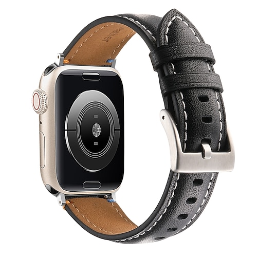 Lederband Kompatibel mit Apple Watch Armband 38mm 40mm 41mm 42mm 44mm 45mm 49mm Metallverschluss Luxus Verstellbar Echtes Leder Ersatzarmband für iwatch Ultra 2 Series 9 8 7 SE 6 5 4 3 2 1 Image
