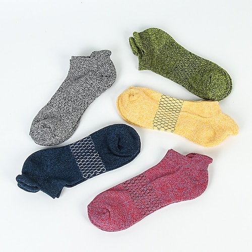 Herren 5 Paare Mehrfachpackungen Socken Ankle Socken Niedrig geschnittene Socken Freizeitsocken Gelb Rote Farbe Glatt Sport Natur Täglich Urlaub Grundlegend Mittel Frühling Herbst Modisch Image