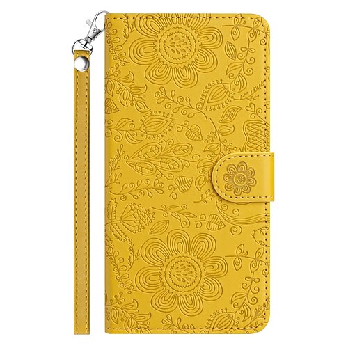 Handy Hülle Handyhüllen Für Samsung Galaxy S26 Ultra Plus S25 S24 S23 S24 FE S22 S21 Ultra Plus A55 5G A35 5G A25 Brieftaschenhülle Mit Handgelenkschlaufe Ständer Warm Blumendruck TPU PU-Leder Image