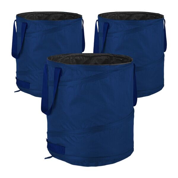 relaxdays 3er-Set Laubsack selbstaufstellend 85 Liter blau Image