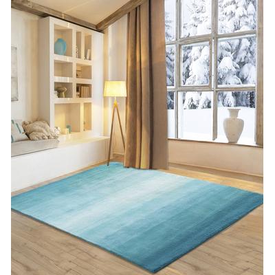 Wollteppich MY HOME "Lessach", blau (türkis), B:140cm H:14mm L:200cm, Schurwolle, Teppiche, Handweb Teppich, mit modernem Farbverlauf, reine Wolle, handgewebt Image