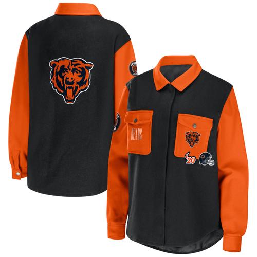 Damenbekleidung von Erin Andrews Schwarze Chicago Bears Snap-Up-Shirtjacke