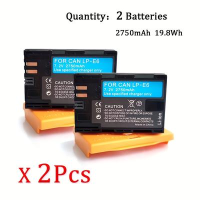 TEMU 2pcs Lp-e6 Lpe6 Battery For Camera 6d , 7d , 5d , 5d , 5ds R, , 70d, 80d, 60d, 60da, Rp, 90d, R, R5, Ros R6 And Other Digital Cameras, 2750mah 7.2v