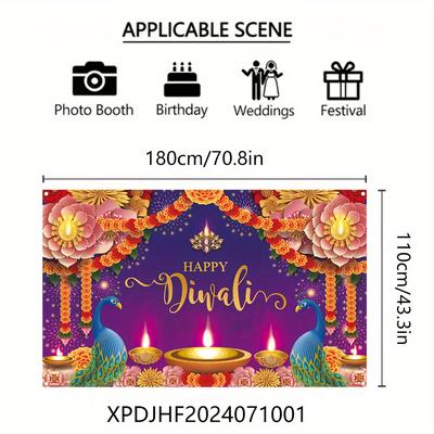 TEMU Diwali Celebration Photography Backdrop | 1pc 180x110cm Polyester Banner | Multipurpose Festival Wall Decor | Theme Party Photo Booth Props | Non-electric Decorative Background