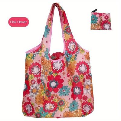 TEMU Large Capacity Foldable Shoulder Bag With Pattern - Reusable Polyester Shopper Tote