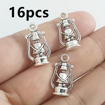 TEMU Tukengren 16pcs Vintage Lantern Charms, Antique Silver And Bronze Kerosene Lamp Pendants, Zinc Alloy Fashion Theme For Diy Jewelry Making Supplies