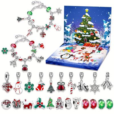 TEMU Diy Christmas Charm Bracelet Advent Calendar Kit - 24 Days Countdown To Christmas Beading Gift Set With Assorted Holiday Charms & Beads - Festive Jewelry Making Kit For - Ins Wind Style Surprise Gift