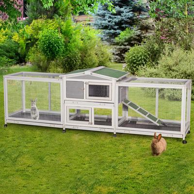 TEMU 94.5'' Rabbit Hutch With 8 Wheels, Bunny Cage 2 Run Rabbit Cage Outdoor Wooden Bunny Hutch Small Animal House With Removable Tray & Anti-slip Ramp