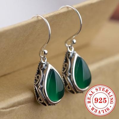 TEMU Elegant Sterling Silver 925 Drop & Dangle Earrings With Synthetic Green & Red Gemstones, May Birthstone, Holiday Themed For Weddings & - Jewelry Gift For Women