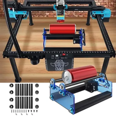 TWOTREES Laser Engraver Y-axis Rotary Roller 360° rotating Heightening Footrest For Laser Engraving Extra Long Objects Cans