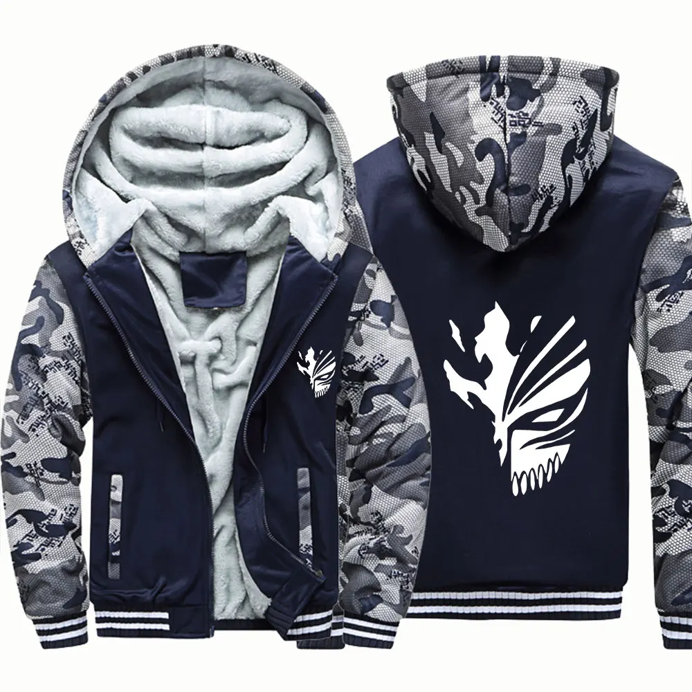 Giacca da uomo Anime Bleach Felpe con zip Addensare caldo per uomo Cappotto in pile a maniche lunghe Casual con cappuccio Streetwear Cappotti invernali da uomo