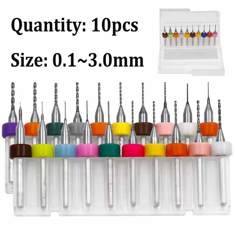 10 pz/set 0.1mm ~ 3.0mm Micro punta da trapano in metallo duro s Mini Set di punte da trapano CNC punta da trapano per circuito stampato per PCB per scheda