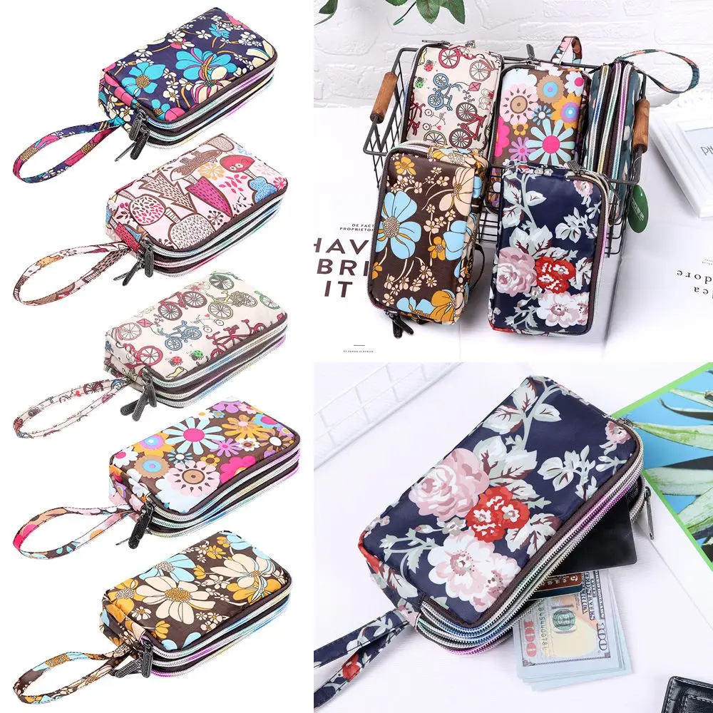1pc drucken Leinwand drei schicht ige lange Brieftasche größere Kapazität Geldbörse tragbare wasserdichte weibliche Handtasche drucken Segeltuch tasche Image