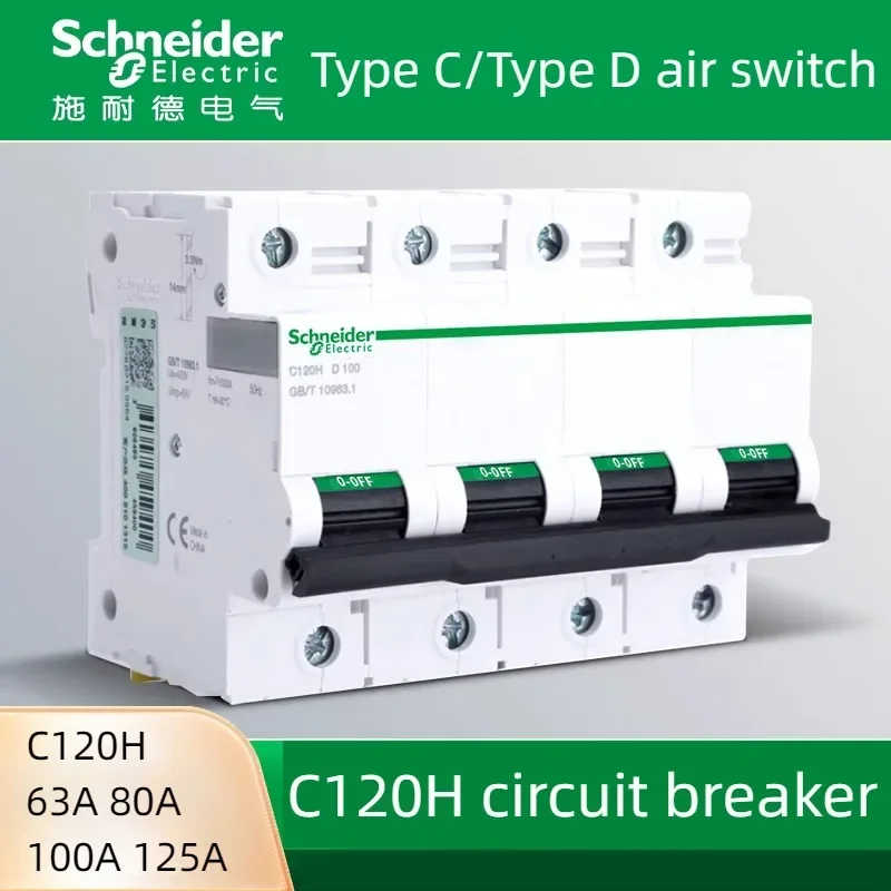 Schneider Electric C120H Luftschalter Hochstrom-Leistungsschalter – 63 A, 80 A, 100 A, 125 A, 1 P, 2 P, 3 P, 4 P, Optionen Typ C und Typ D