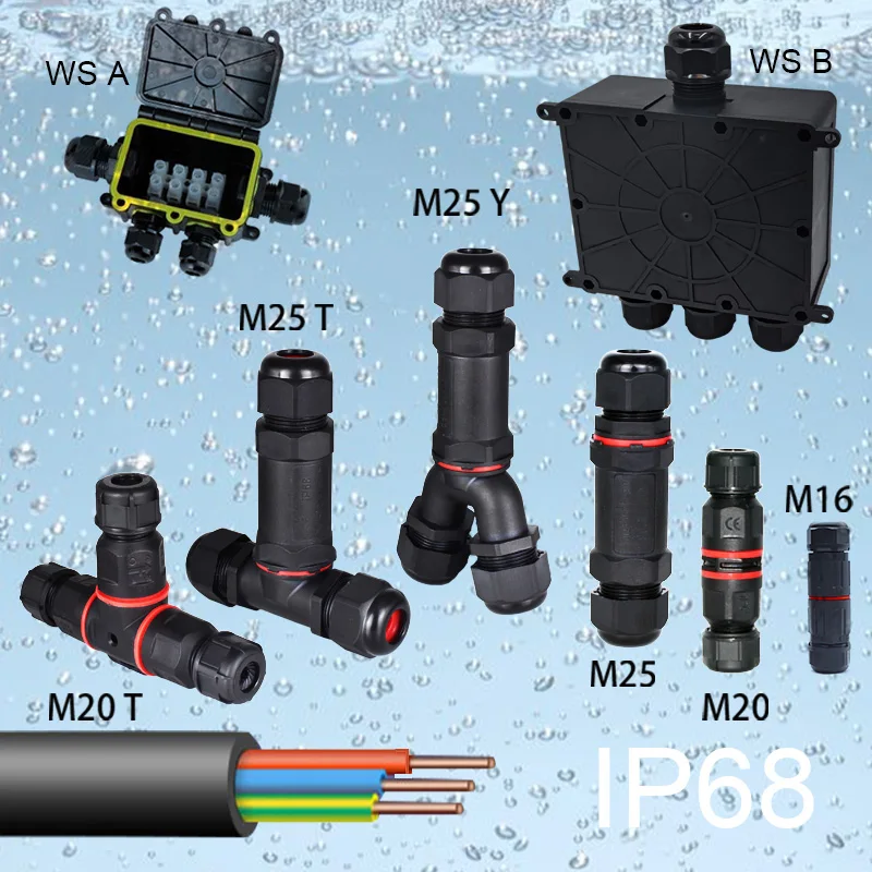 IP68-Kunststoffgehäuse für den Außenbereich, schwarz, wasserdichtes Gehäuse, Drahtklemmenanschluss, elektronisches Projekt, elektrischer Kabelkasten-Anschluss Image