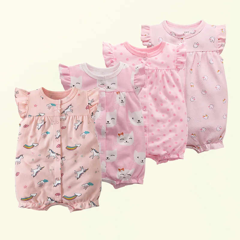 Sommer Body für Neugeborene Stram pler Jungen Mädchen Kleidung 100% Baumwolle weiche Kurzarm solide Baby Body suits Kleinkind Overall Image