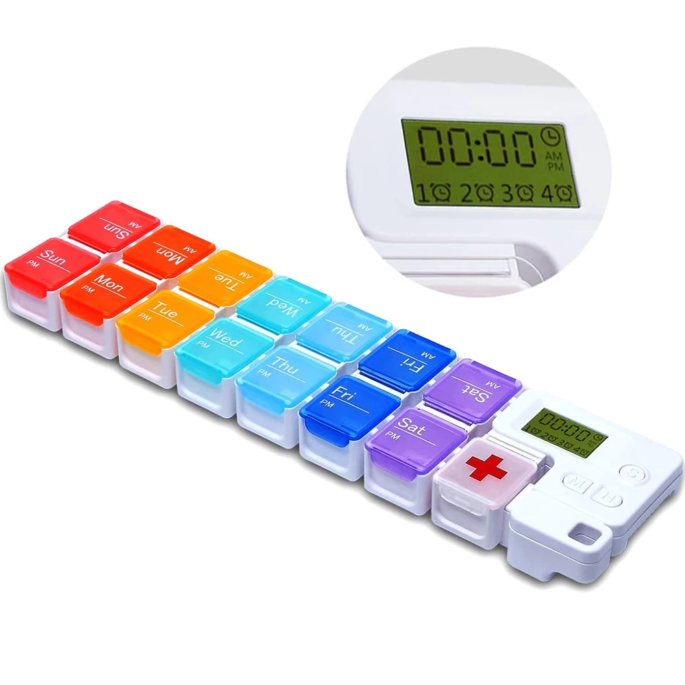 7-Tage-Pillen-Organizer mit Medikamentenerinnerung, Alarm, wöchentlicher Vitamin-Box-Organizer mit großem Fassungsvermögen, AM PM, tägliche Reise-Medikamentenbox Image