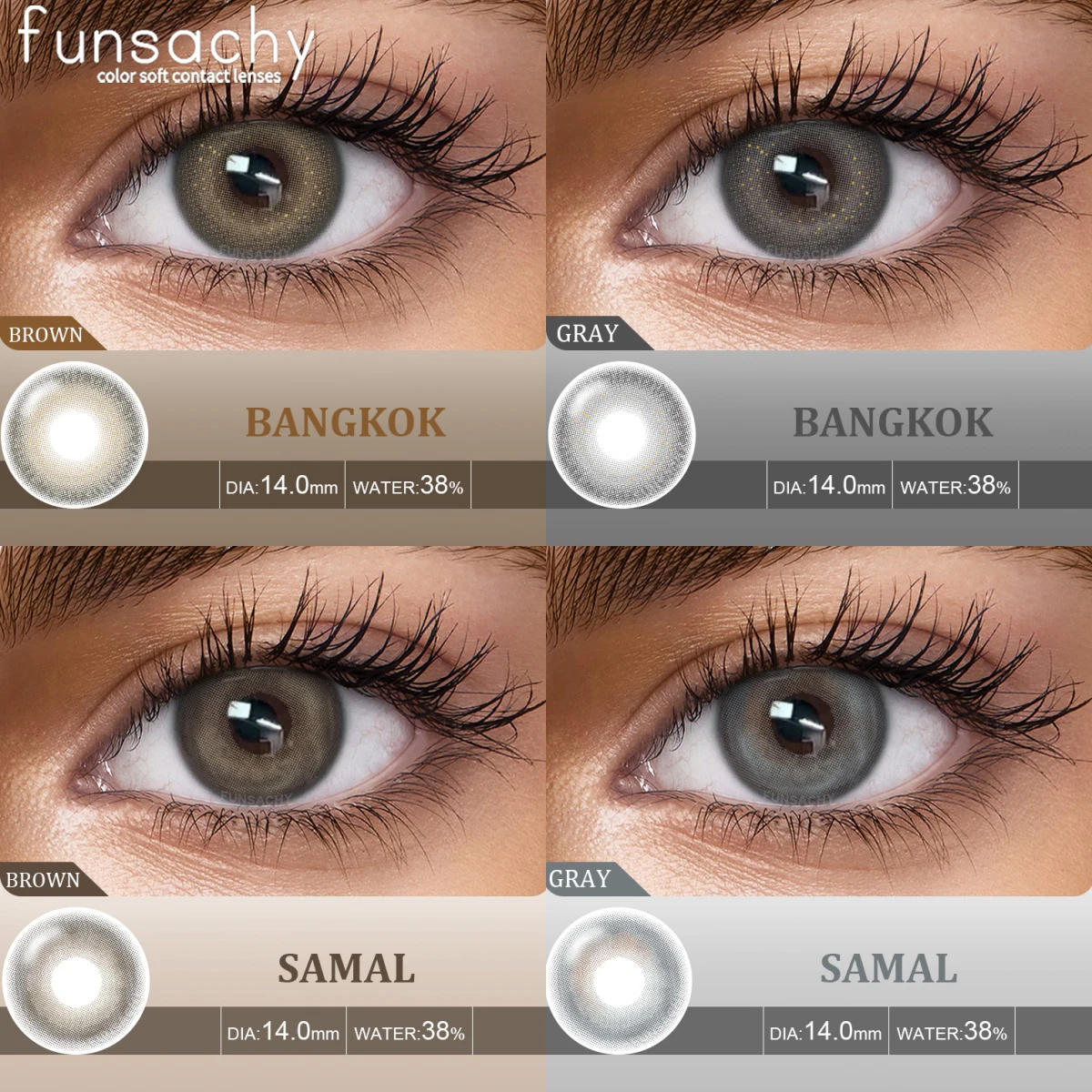FUNSACHY 2 Stück farbige Kontaktlinsen für Augen, natürliche braune Linse, graue Linse, Augenkontakte, kosmetische Schönheit, Pupille, hochwertige Linse Image