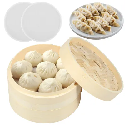 Handgefertigter Bambus-Dampfgarer, 2-stufig und Deckel, Premium-Bambus-Dampfkorb für Gemüse, Knödel, Brötchen, Bambus, gesunder Dampfgarer, Kochen