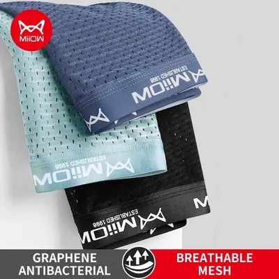 MiiOW 3Pcs Eis Seide Männer Unterwäsche Boxer Atmungsaktive Mesh Schlüpfer der Männer Graphene Antibakterielle Herren Unterhose Mann Boxer briefs Image