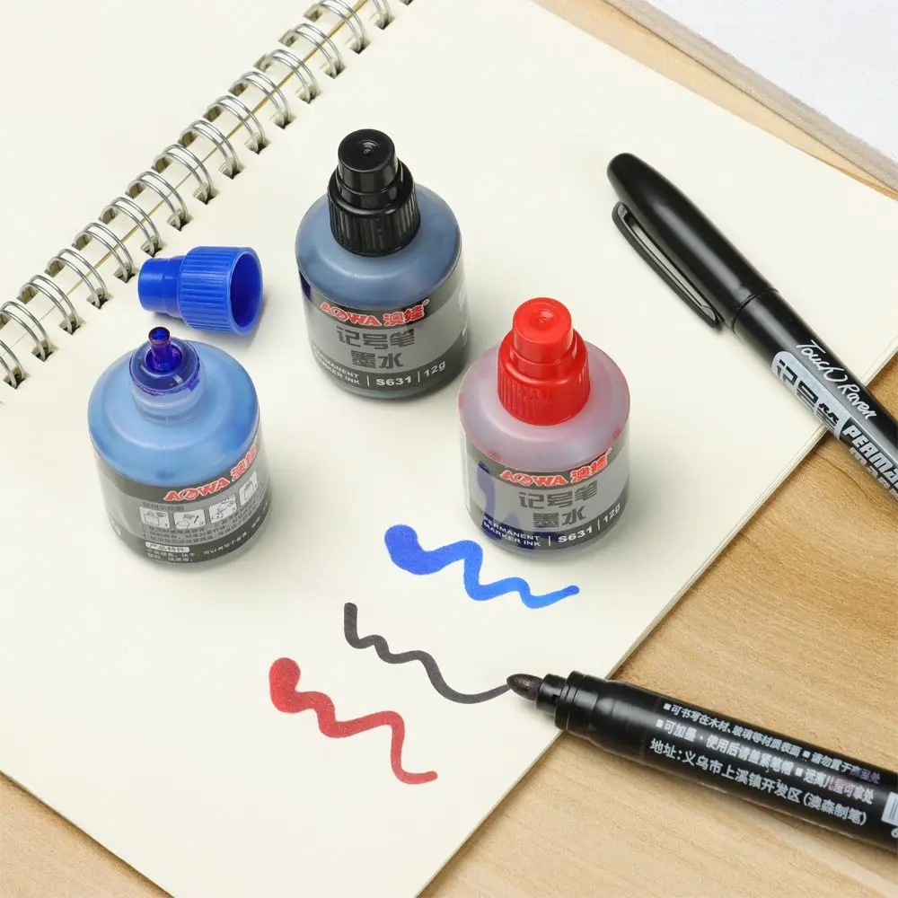12 ml wasserfester, sofort trocknender Graffiti-Farbstift, Öl-Tinten-Nachfüllung für Markierungsstifte, Schwarz, Rot und Blau, optional Image