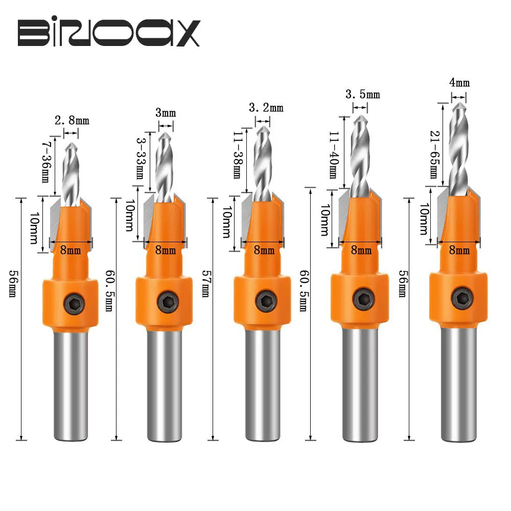 5 Stücke 8mm Schaft HSS Holzbearbeitung Senker Router Bit Schraube Extractor Remon Abriss für Holz Fräser Image