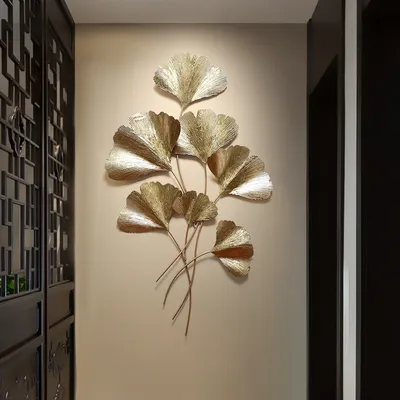 Moderne Schmiedeeisen Ginkgo Blatt Wandbehang Handwerk Hause Wohnzimmer Wandbild Ornamente Veranda Kaffee 3D Wand Aufkleber Dekoration Image