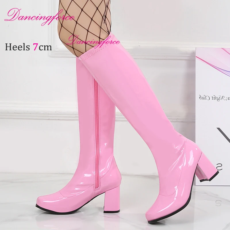 Rosa Rot Fancy Vintage 1950er 60er 70er Jahre Kniehohe Go Go Retro Stiefel Damen Sexy Schuhe Damen Größere Größe EU36-46