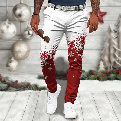 Christmas Men's Christmas Scene Printed Pants Snowflake Casual 3D Print Trousers Outdoor Street Going out Polyester Wine Black Blue S M L Mid Waist Elasticity Pants