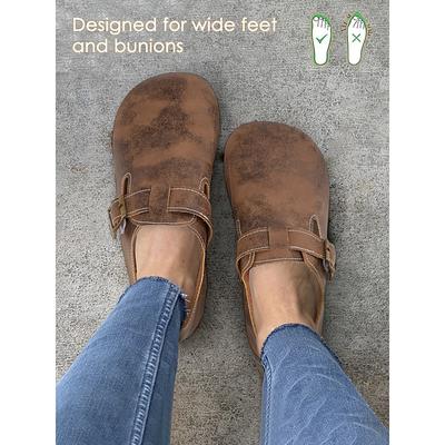 Women's Vintage Brown Barefoot Slip-On Loafers with Buckle Strap and Distressed Faux Leather Finish, Perfect for Casual Wear
