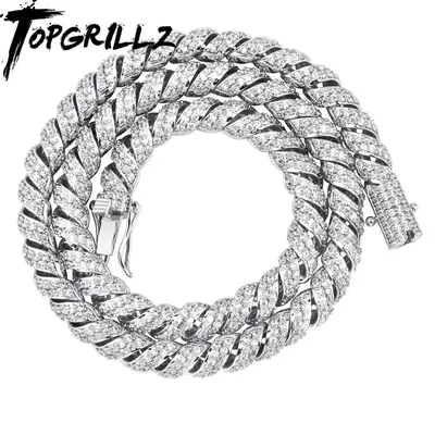 TOPGRILLZ New Arrival 10mm Telephone Wire Gold Silver Color Plated Iced Out Cubic Zircon Cuban