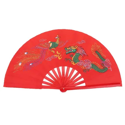 33cm Bamboo Tai Chi Fan - Traditional Chinese Martial Arts Folding Handheld Dance Fan in Red