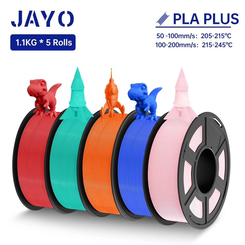 JAYO PLA Plus Filament 5 Rolls 1.75MM PLA + 3D Printer Filament 1.1KG/roll For 3D Neatly Wound Coloful 3D Printing Material