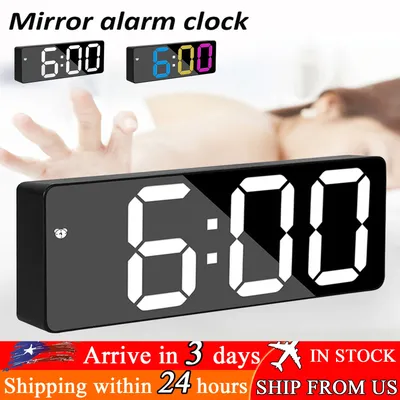 LED Mirror Alarm Clock Smart Digital Alarm Clock Date Temperature Display Voice Control Adjustable