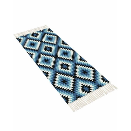 Blue Southwest Aztec Hallway Runner Rug 2 x6 Laundry Room Washable Woven Cotton Area Rug Boho Village Morocco Abstract Art Non Slip Throw Rug Carpet for Hallways Bedroom Kitchen Bathroom